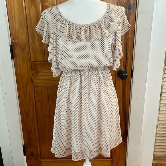 Ya Los Angeles Dresses & Skirts - Ya Polkadot Mini dress Ivory Red Black Ruffle Short sleeve Ruffles Small